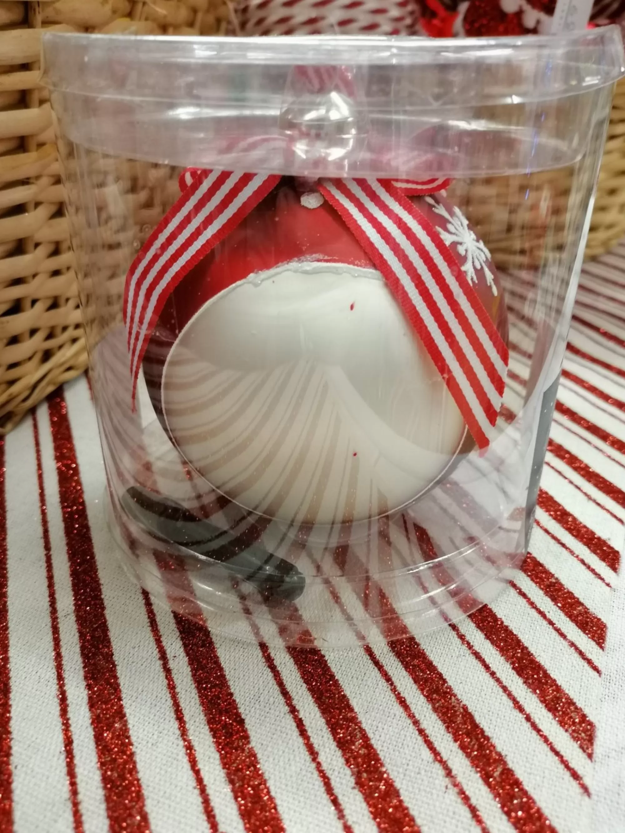 Store La Maison du Père Noël Boule De Noël Personnalisable Rouge Avec Motifs Et Noeud